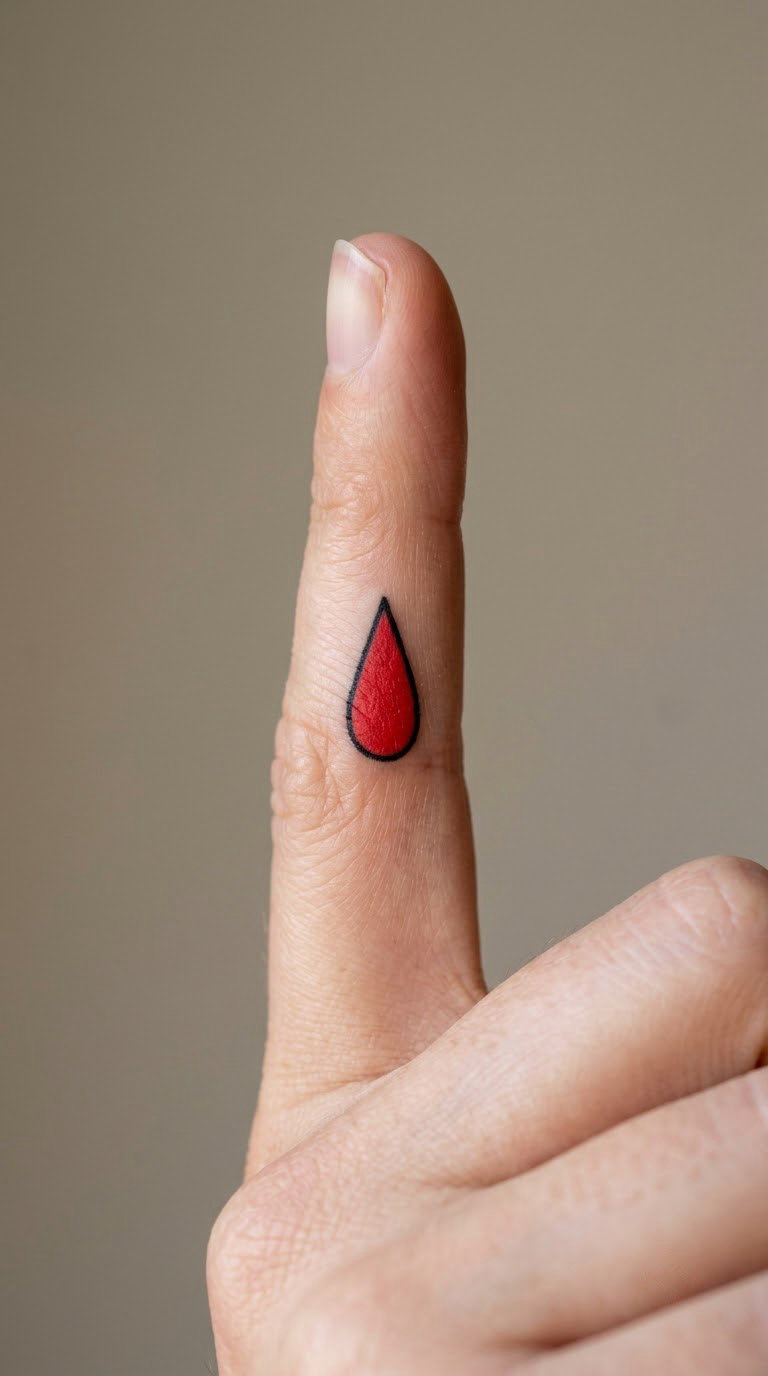 Traditional Red Raindrop on the Finger