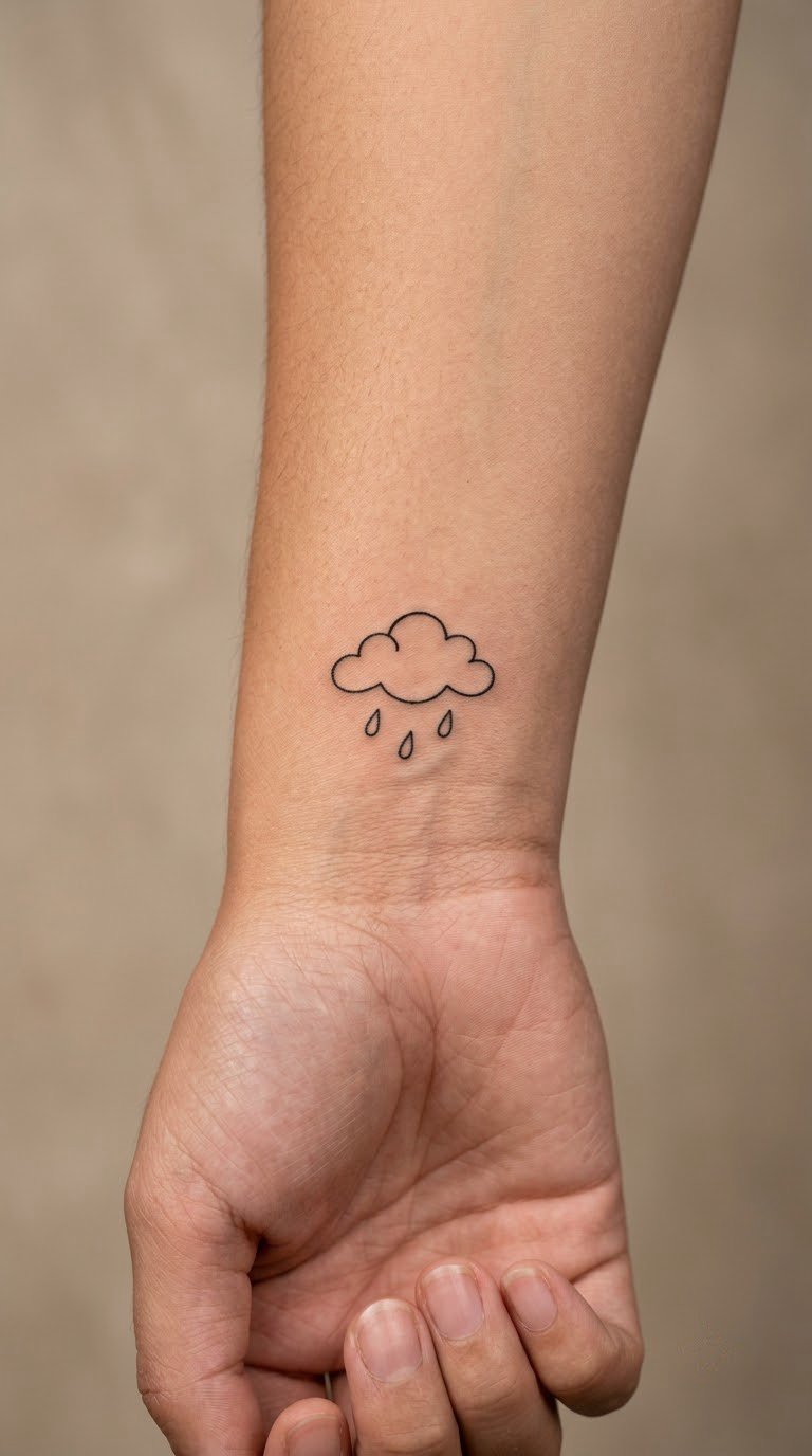 Minimal Rain Cloud and Drops on the Wrist