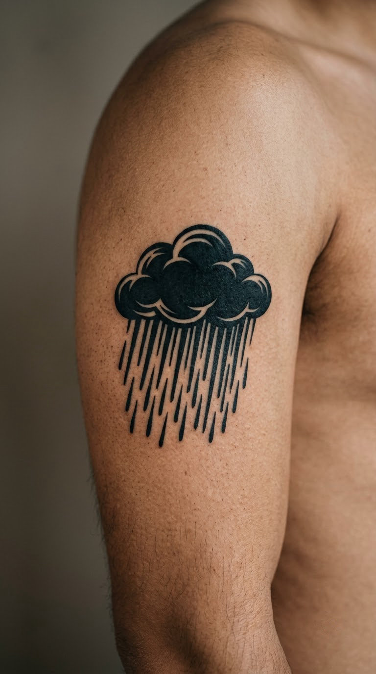 Blackwork Rain Cloud on the Upper Arm