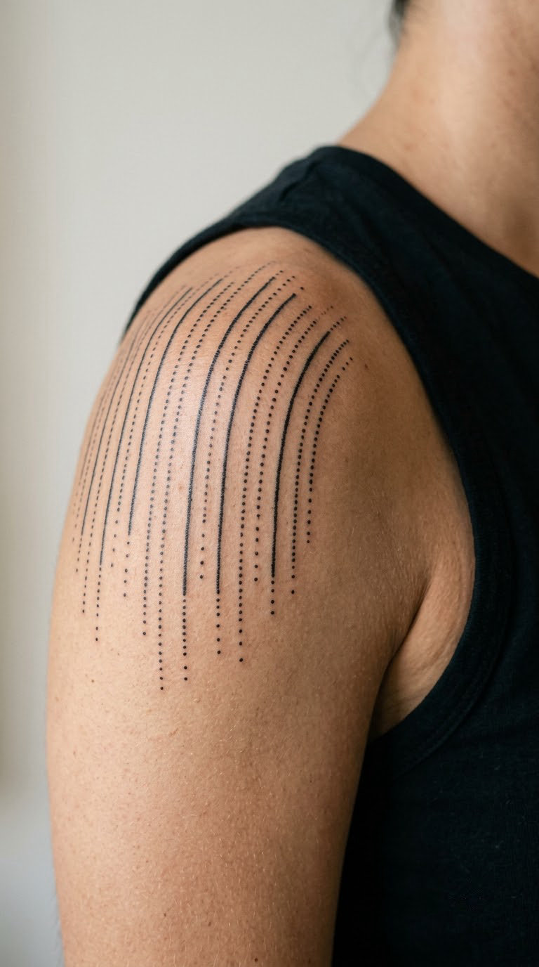 Dotwork Rain Pattern on the Shoulder