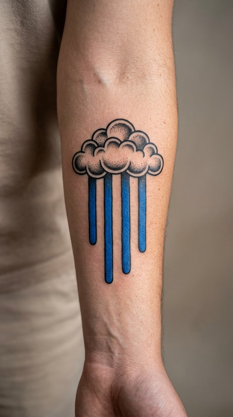 Traditional Cloud with Blue Rain