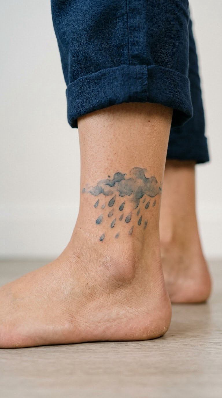 Grey Watercolor Rain on the Ankle