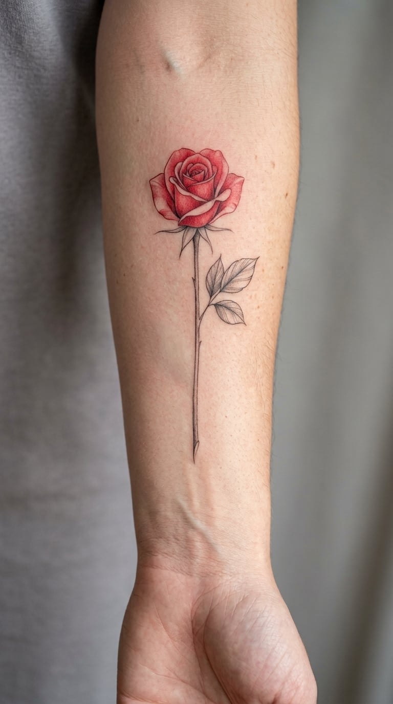 Single-Stem Rose Running Along the Inner Forearm