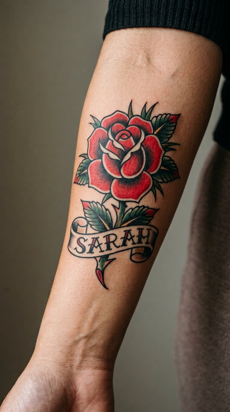 Rose with a Ribbon Banner and a Name