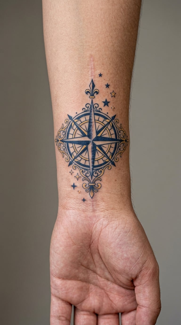 Compass Rose With Celestial Accents