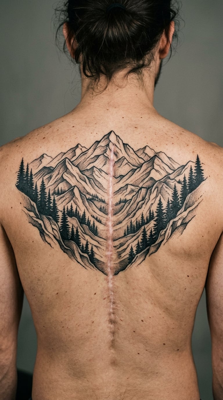 Mountain Range in Layered Blackwork