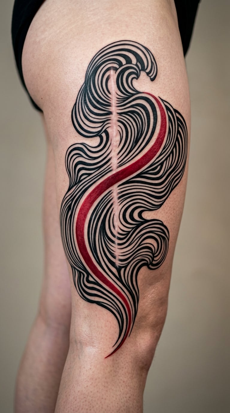 Abstract Op-Art Waves in Black and Red