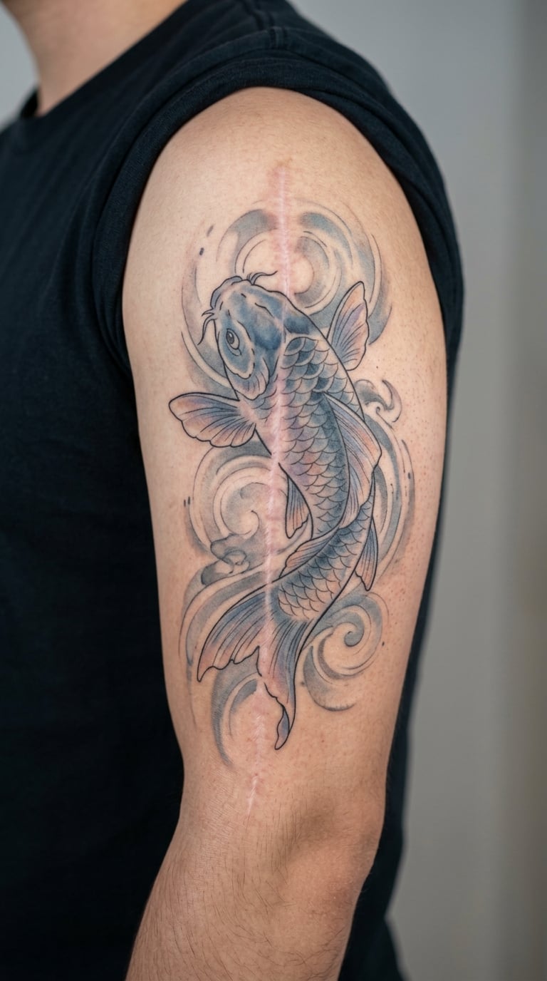 Large-Scale Koi in Muted Watercolor