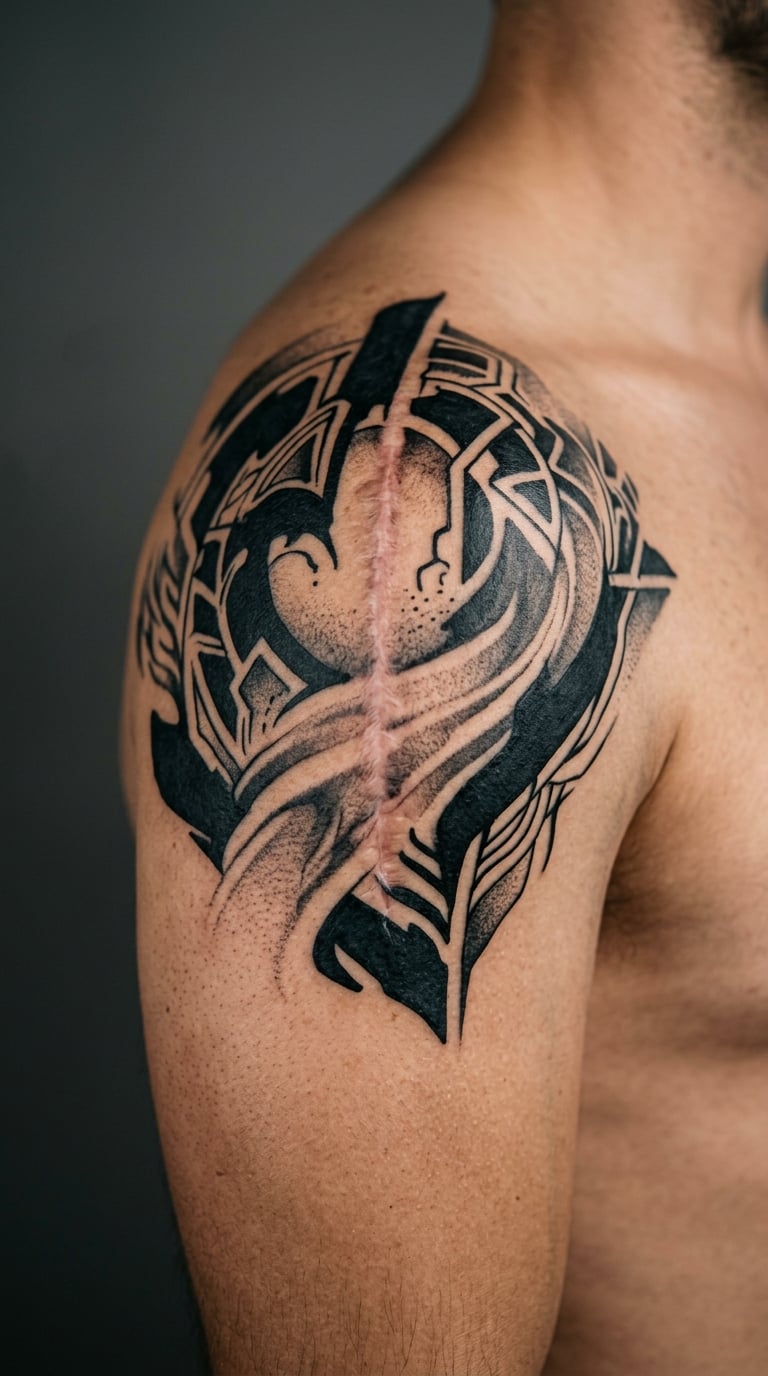 Abstract Blackwork With Negative-Space Reshading