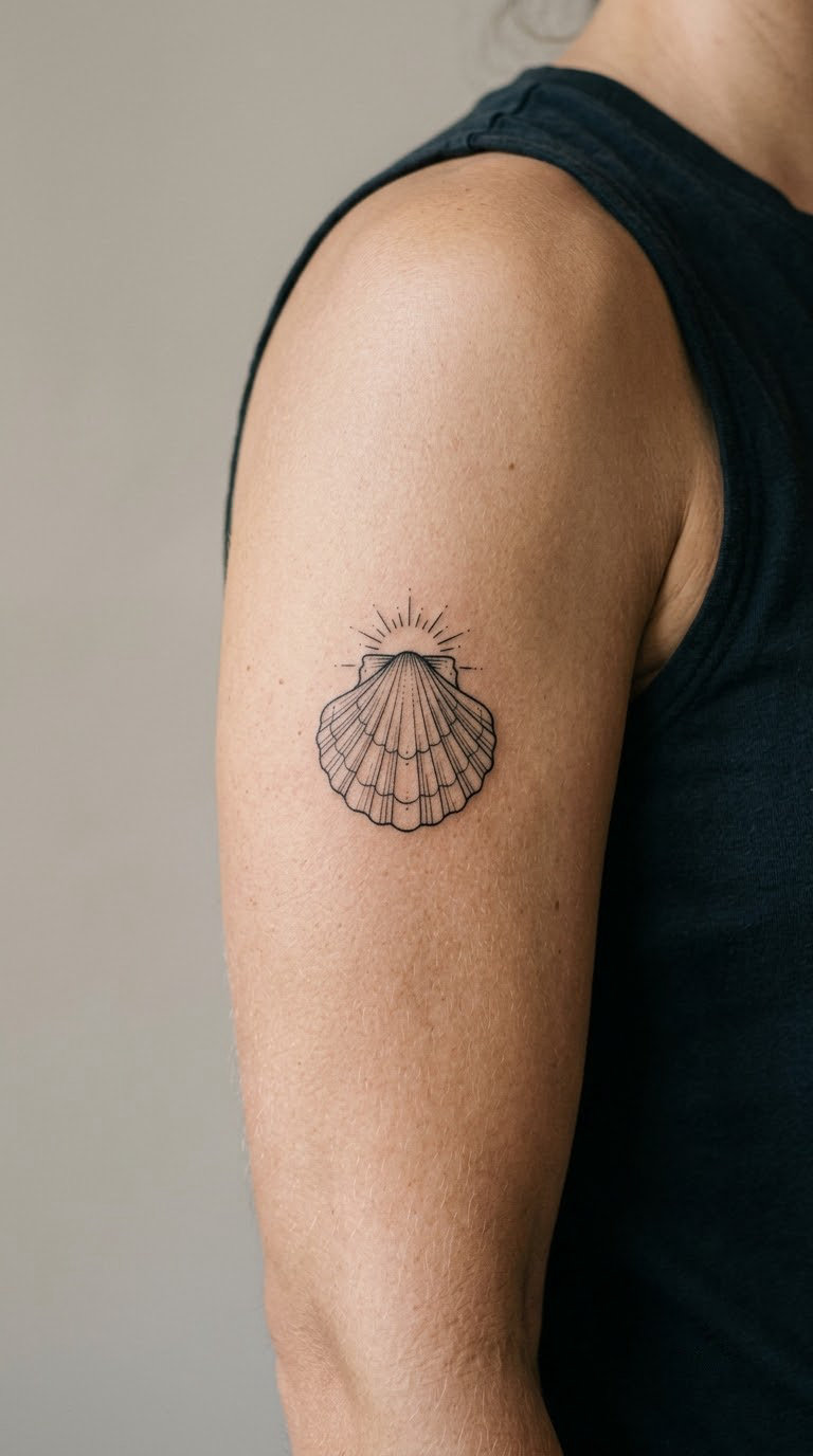 Sun and Scallop Shell on the Upper Arm