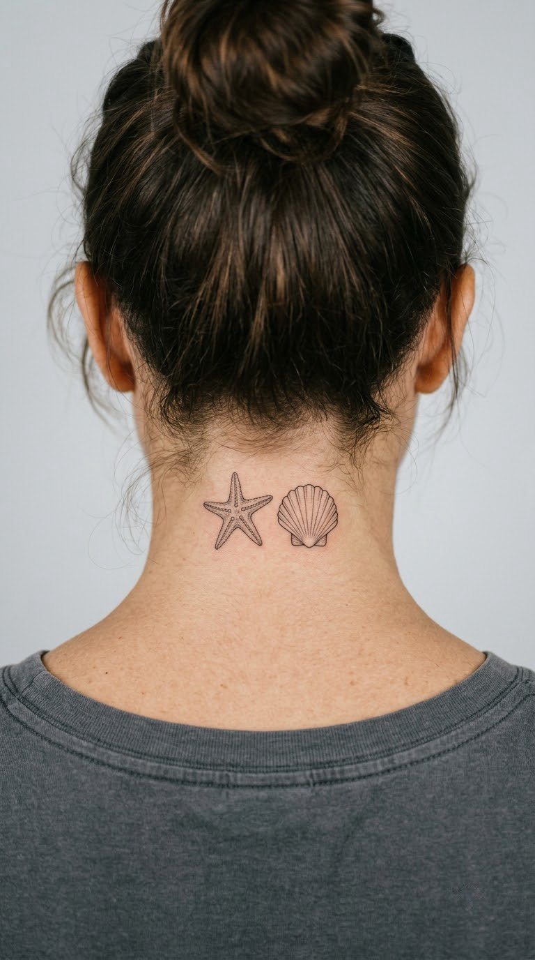 Starfish and Seashell Pair on the Back of the Neck