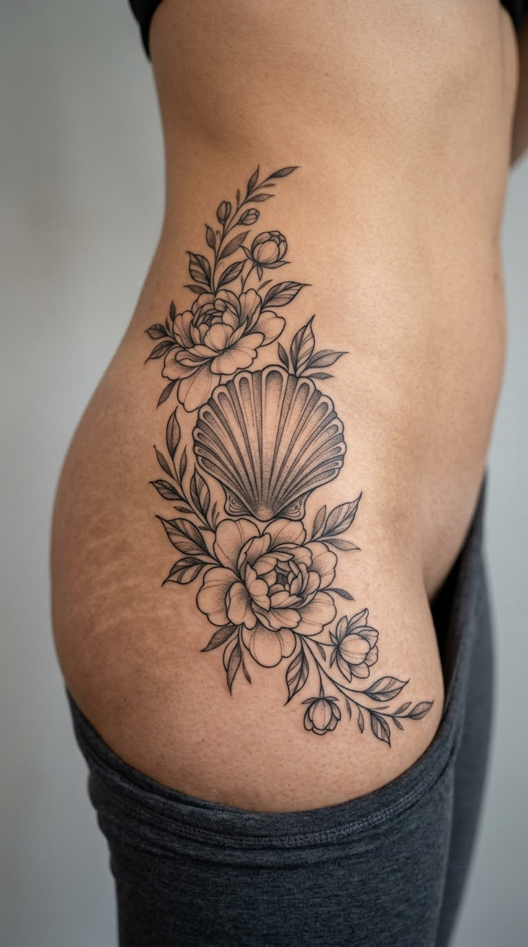 Floral and Shell Composition on the Hip