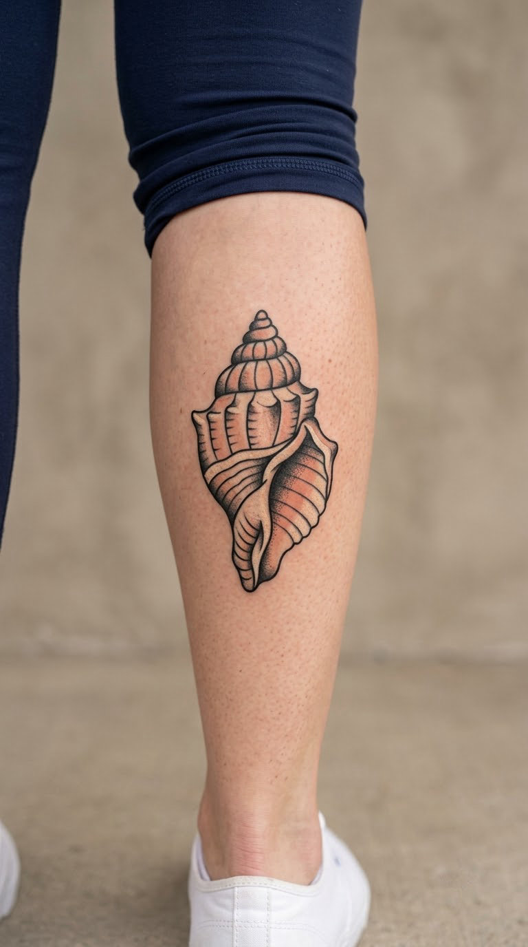 Whelk Shell in Traditional Style on the Calf