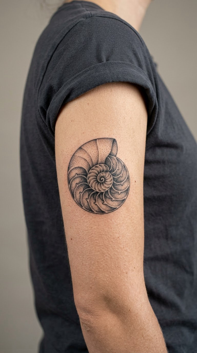 Spiral Shell with Dotwork on the Sidearm