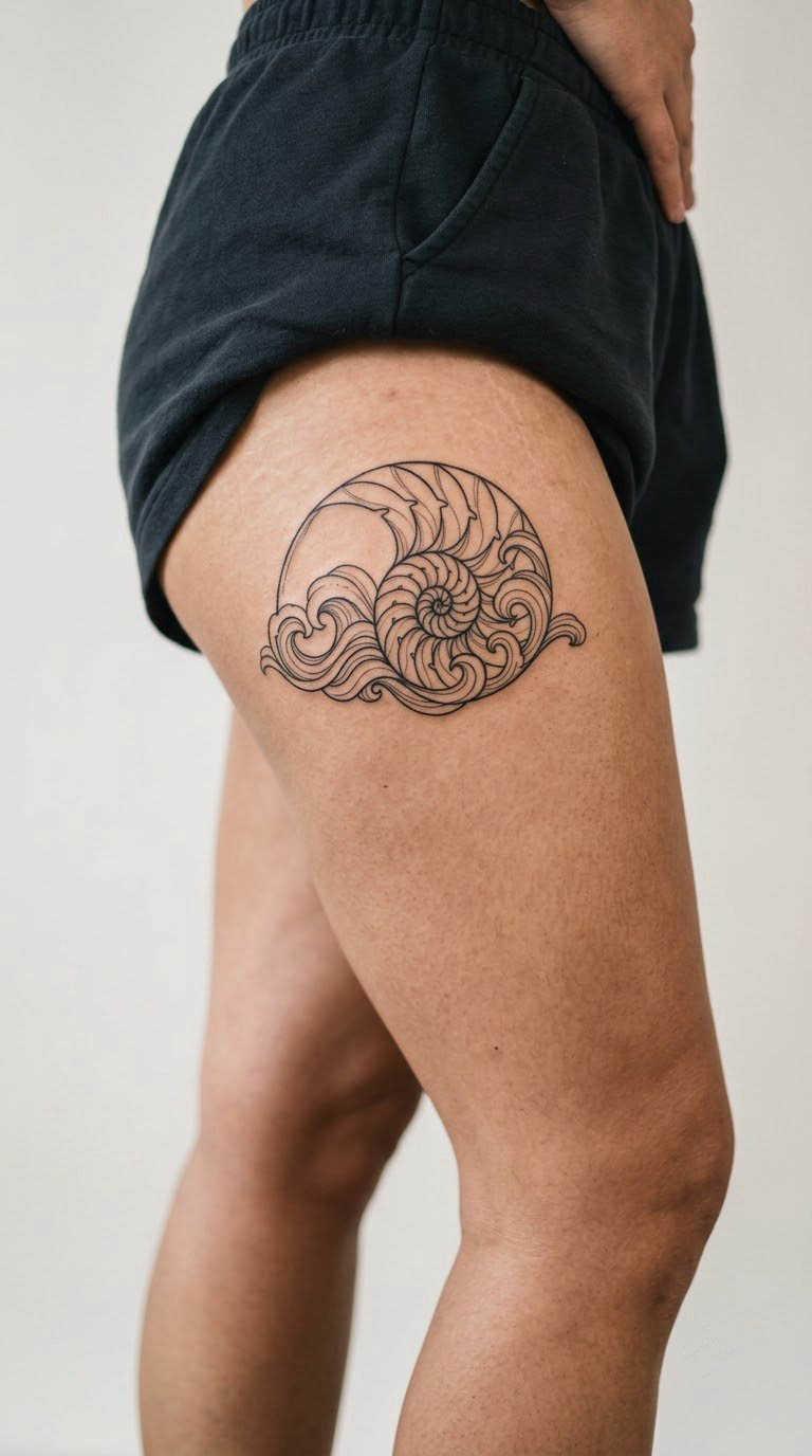 Seashell with Wave Lines on the Outer Thigh