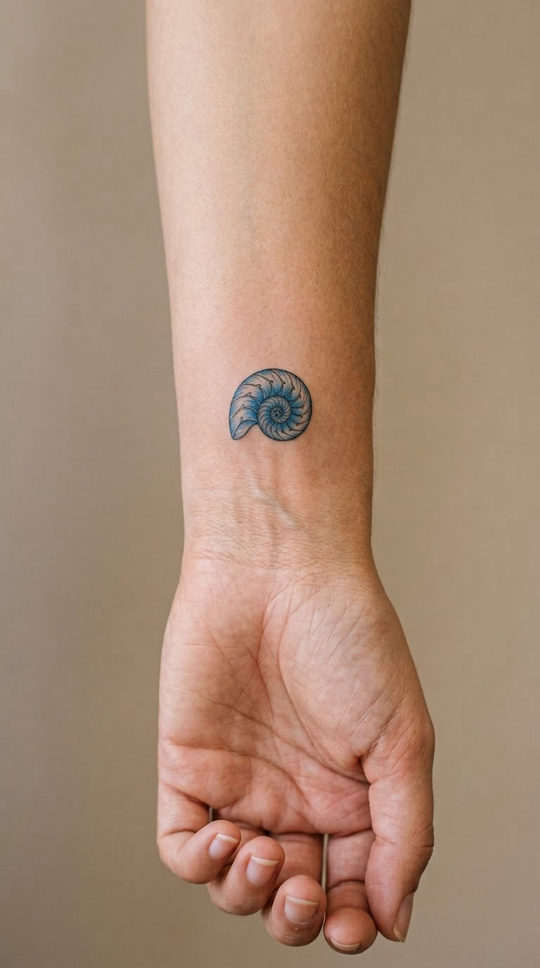 Blue Spiral Shell on the Wrist