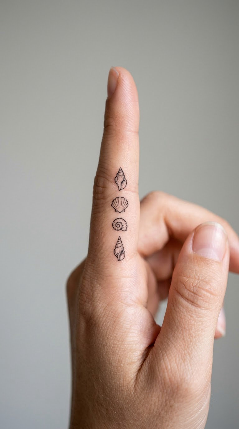 Row of Tiny Shells on the Finger