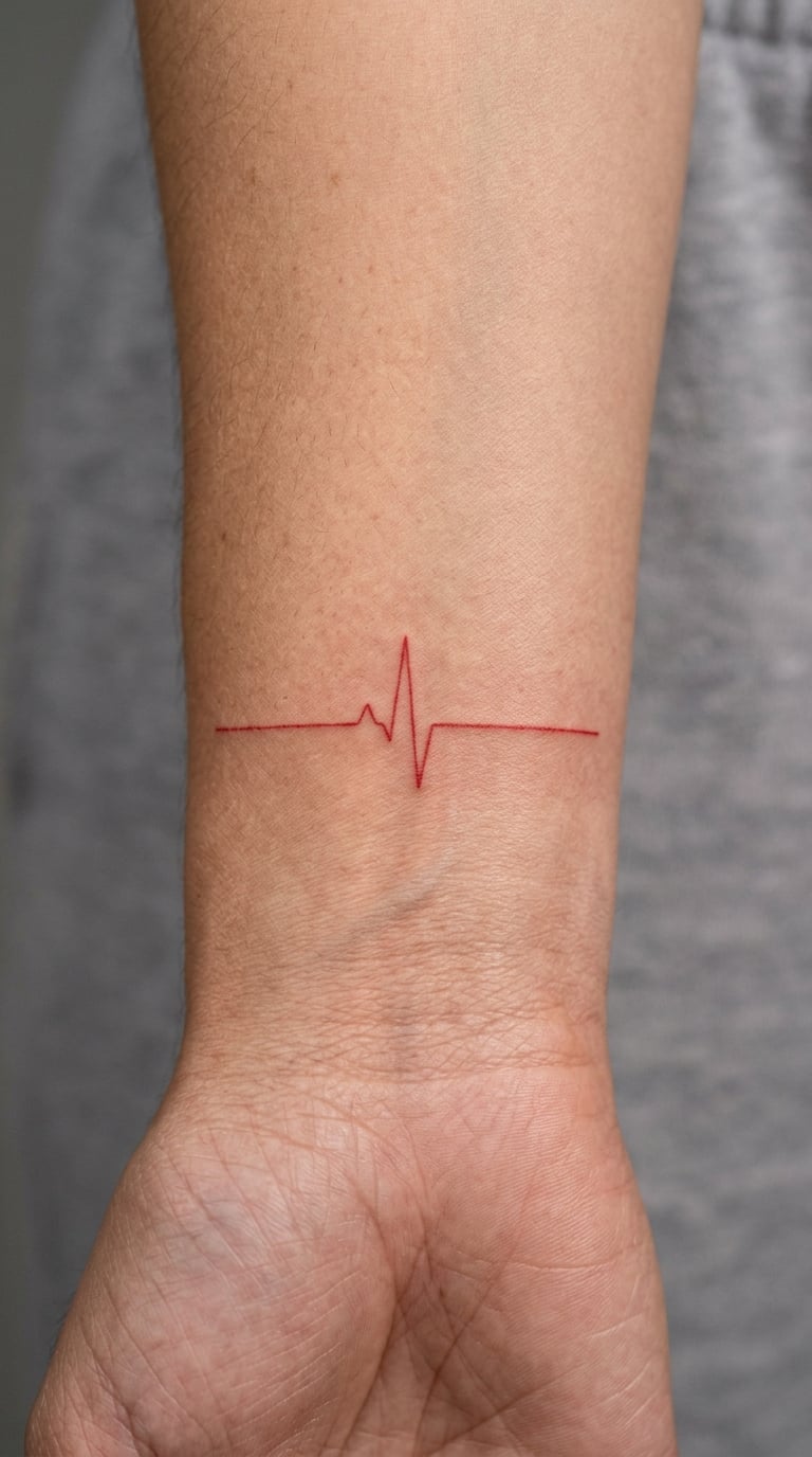 Red Ink Heartbeat Line Across a Wrist