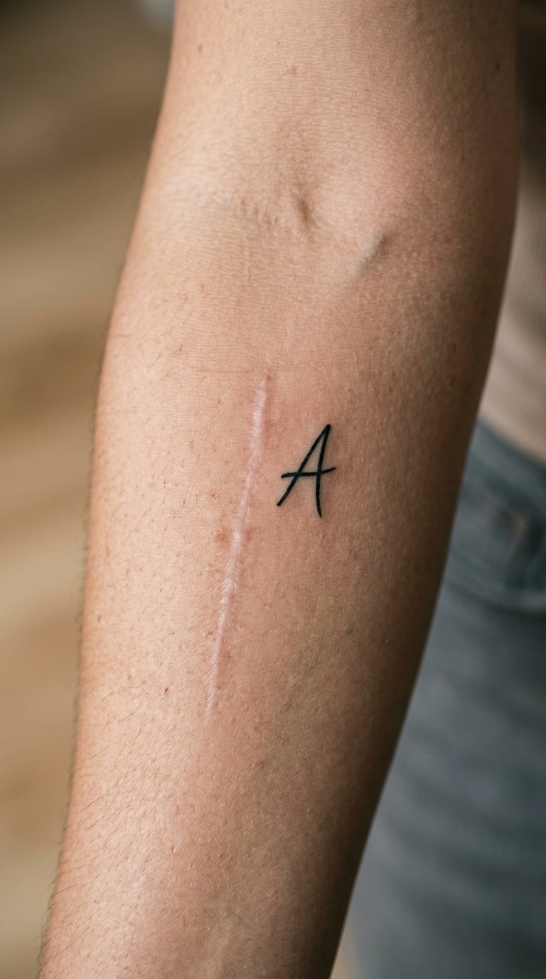 Minimalist Word or Initial Near a Small Scar