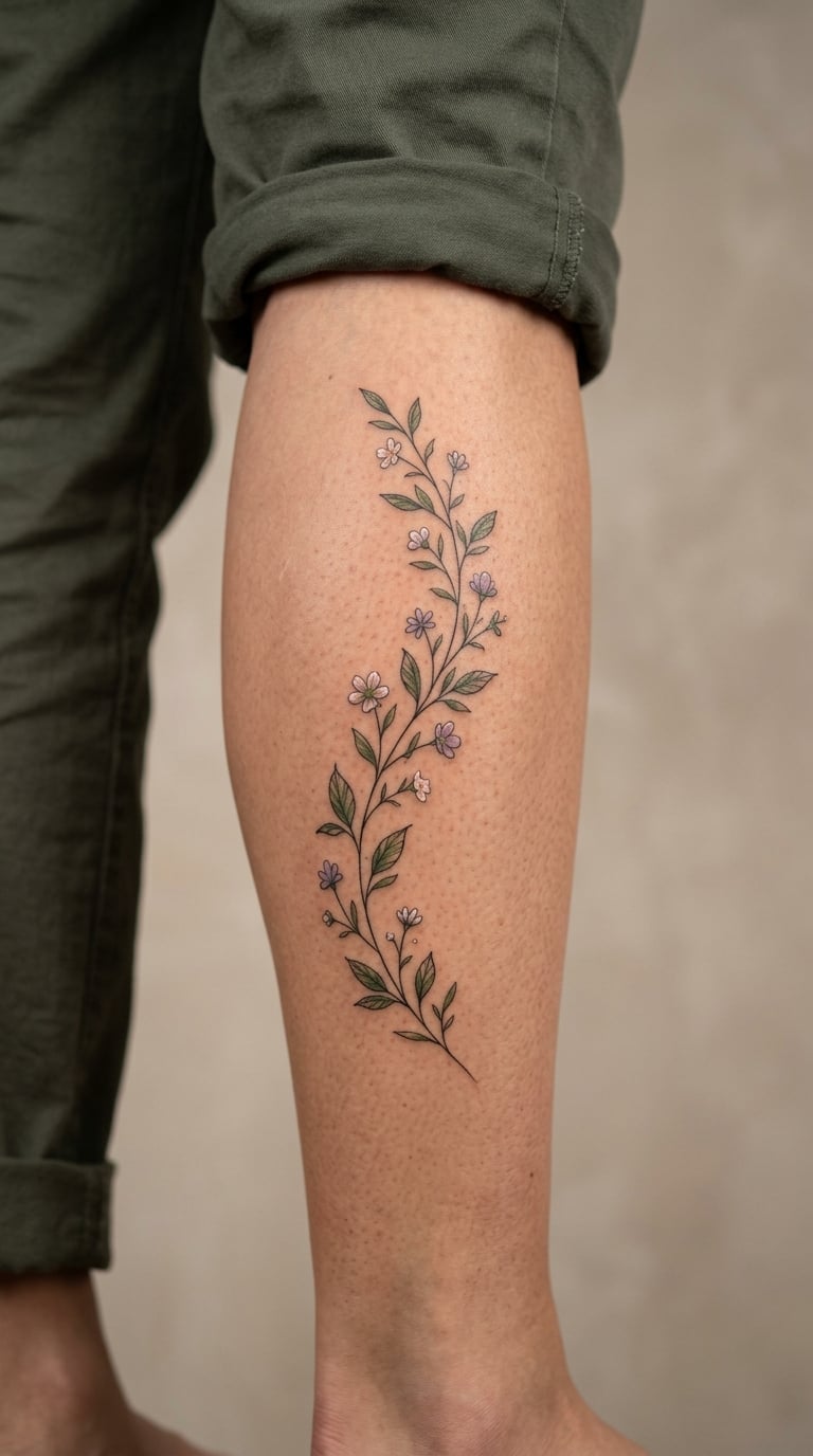 Botanical Vine Covering a Vertical Calf Scar