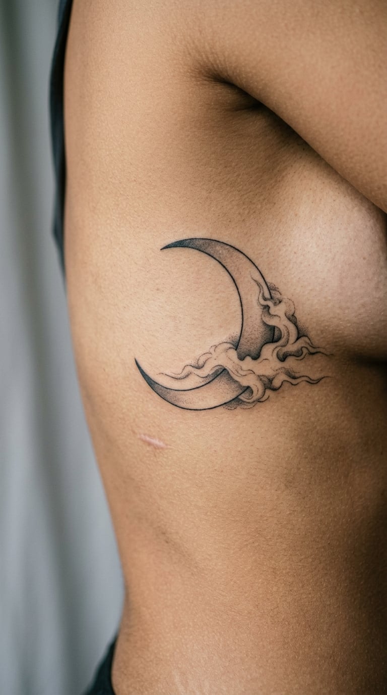 Realistic Moon and Clouds Along the Rib Area