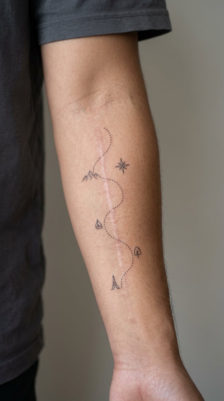 Fine-Line Map or Route Design on the Forearm