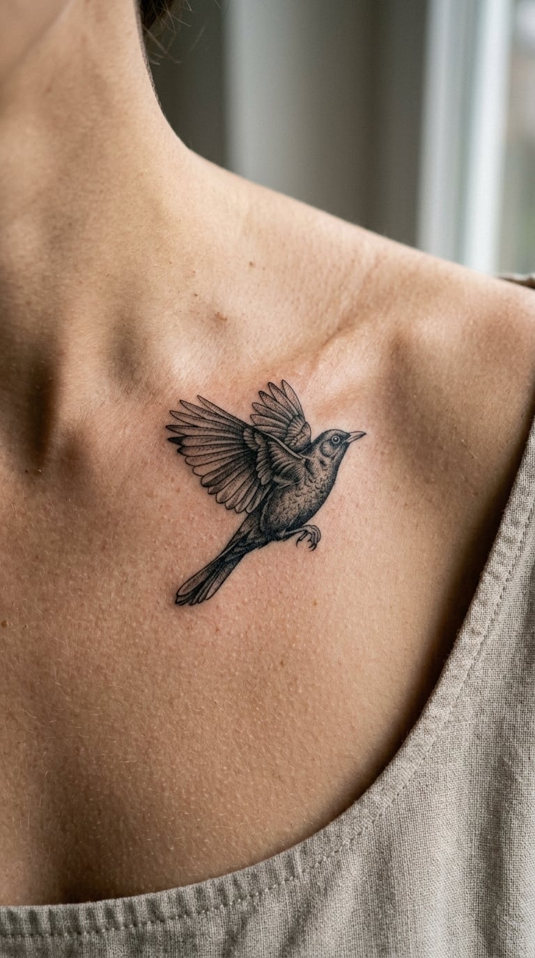 Micro-Realism Bird Covering a Collarbone Scar