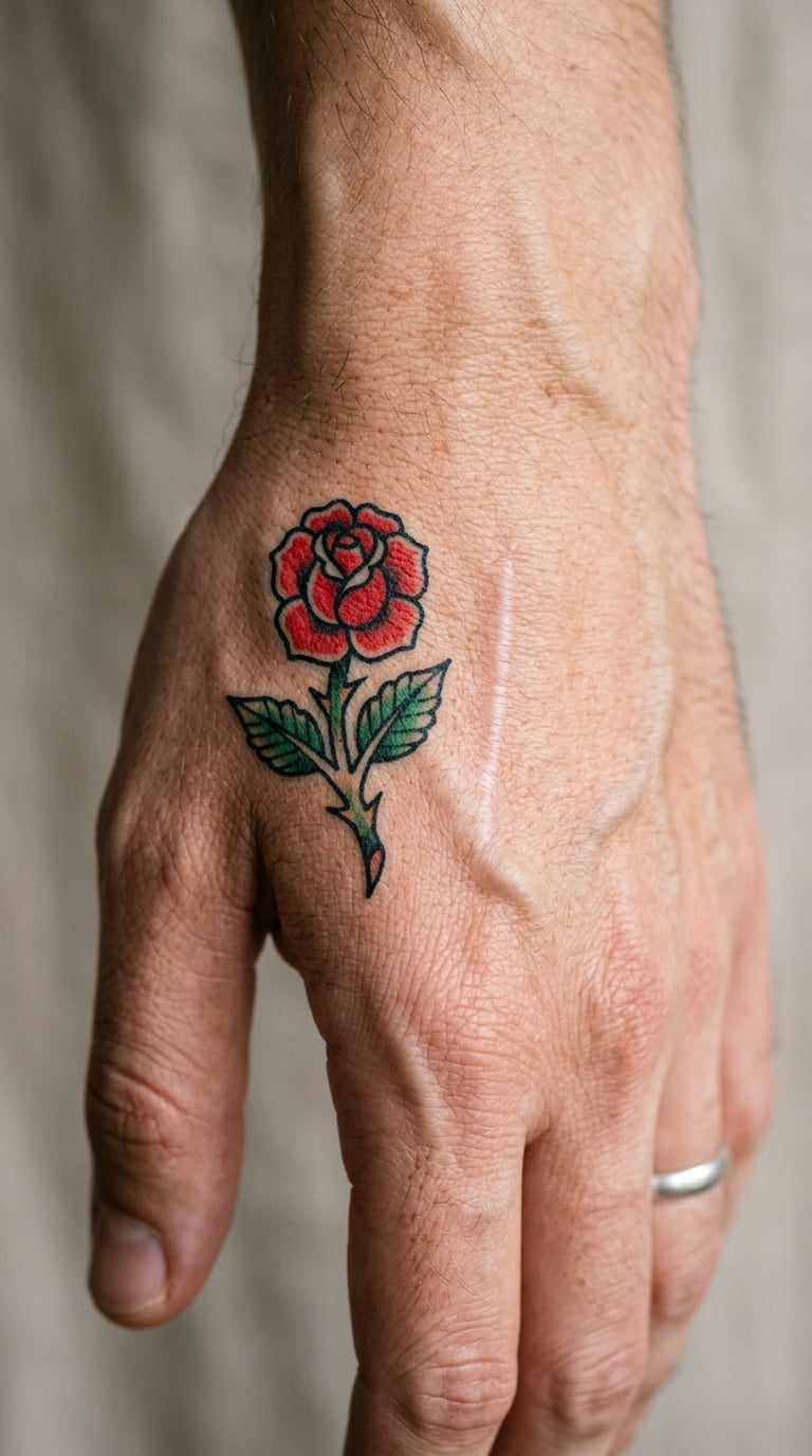 Traditional Rose Covering a Small Hand Scar