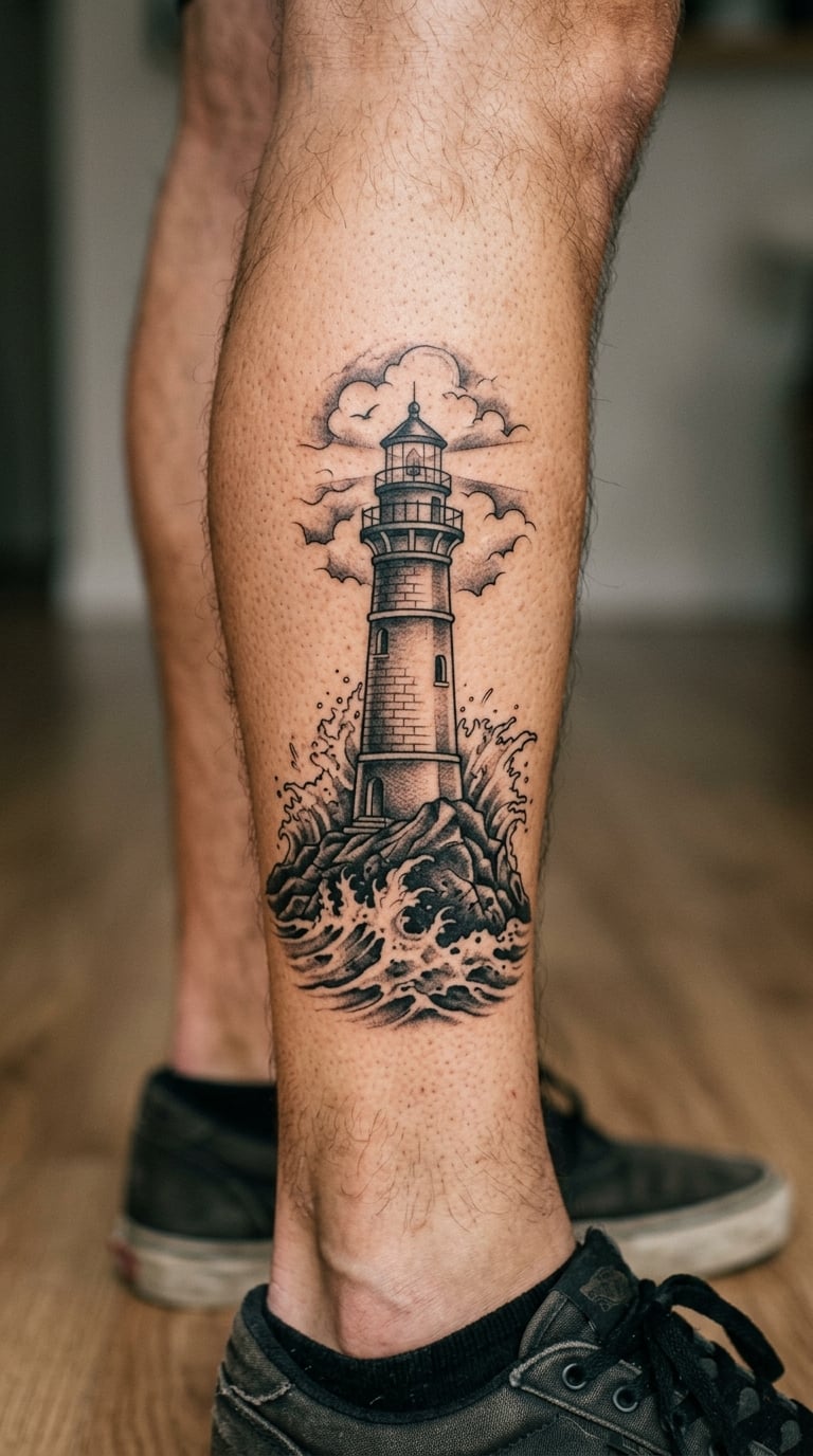 Lighthouse in Black and Grey