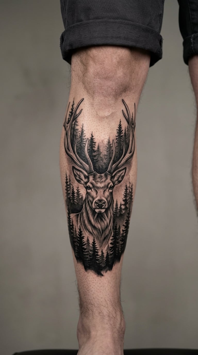Stag Head in a Pine Forest