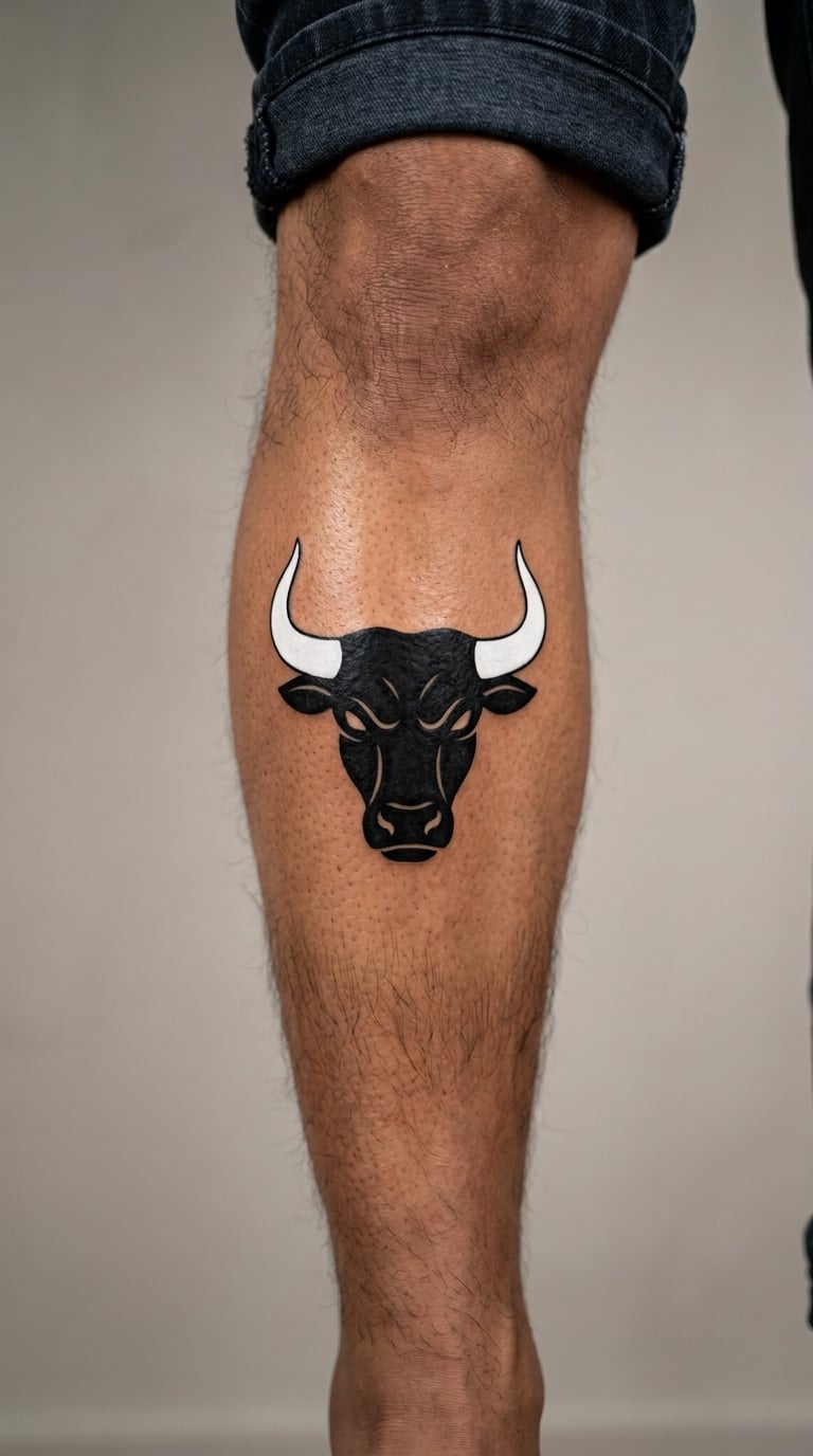 Bull Head in Solid Blackwork