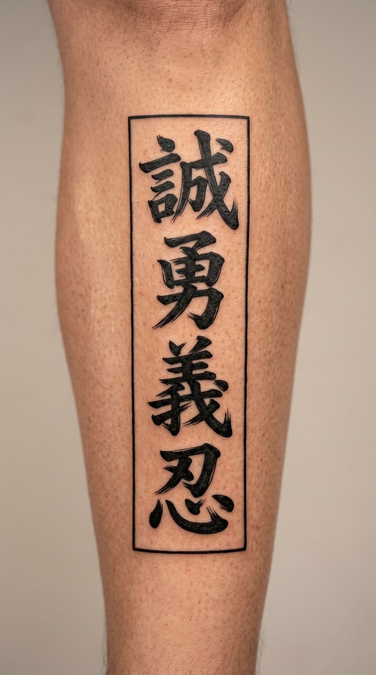 Vertical Kanji Column Down the Front Shin