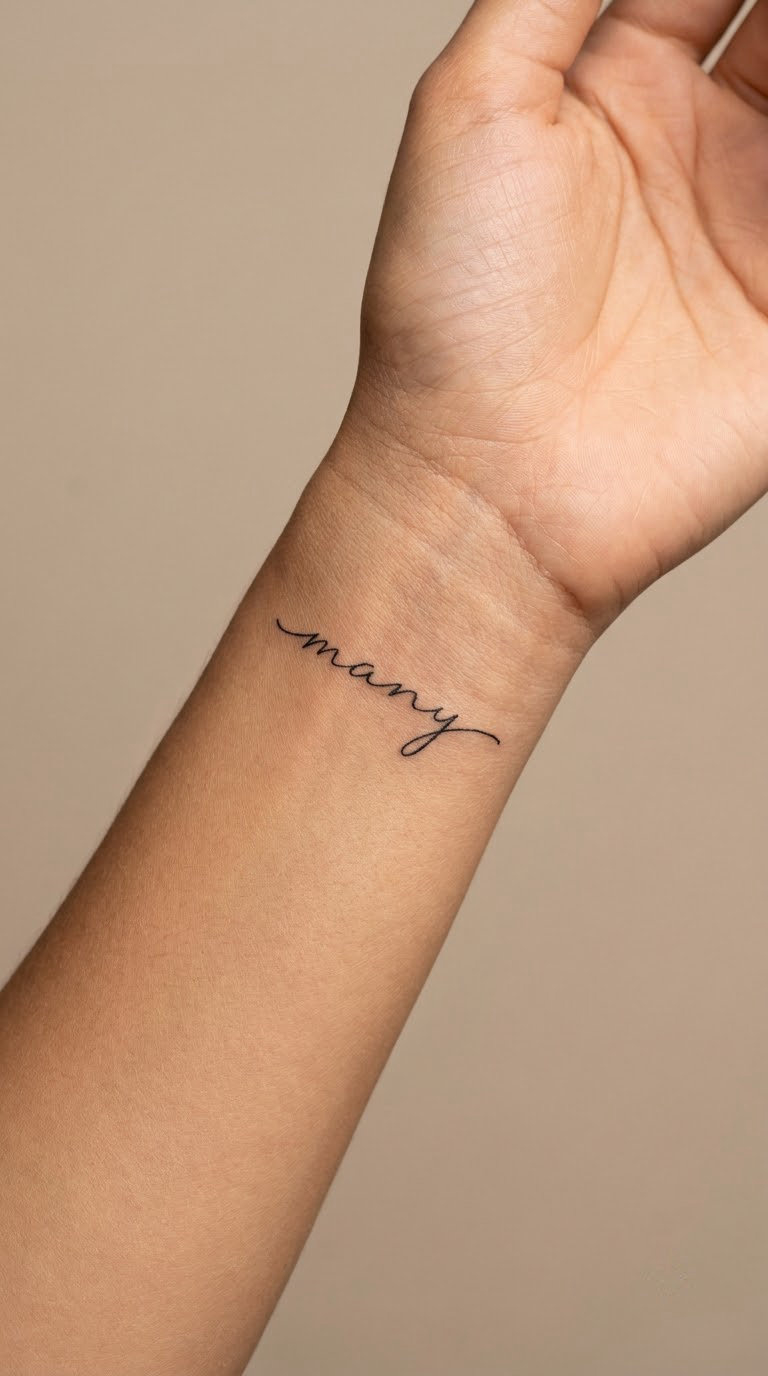 Present in Tiny Lowercase on the Wrist
