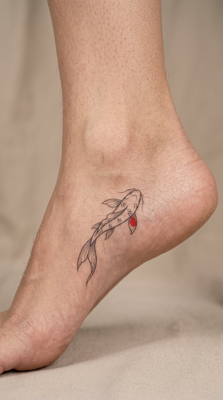 Koi in Fine Line With One Red Fin