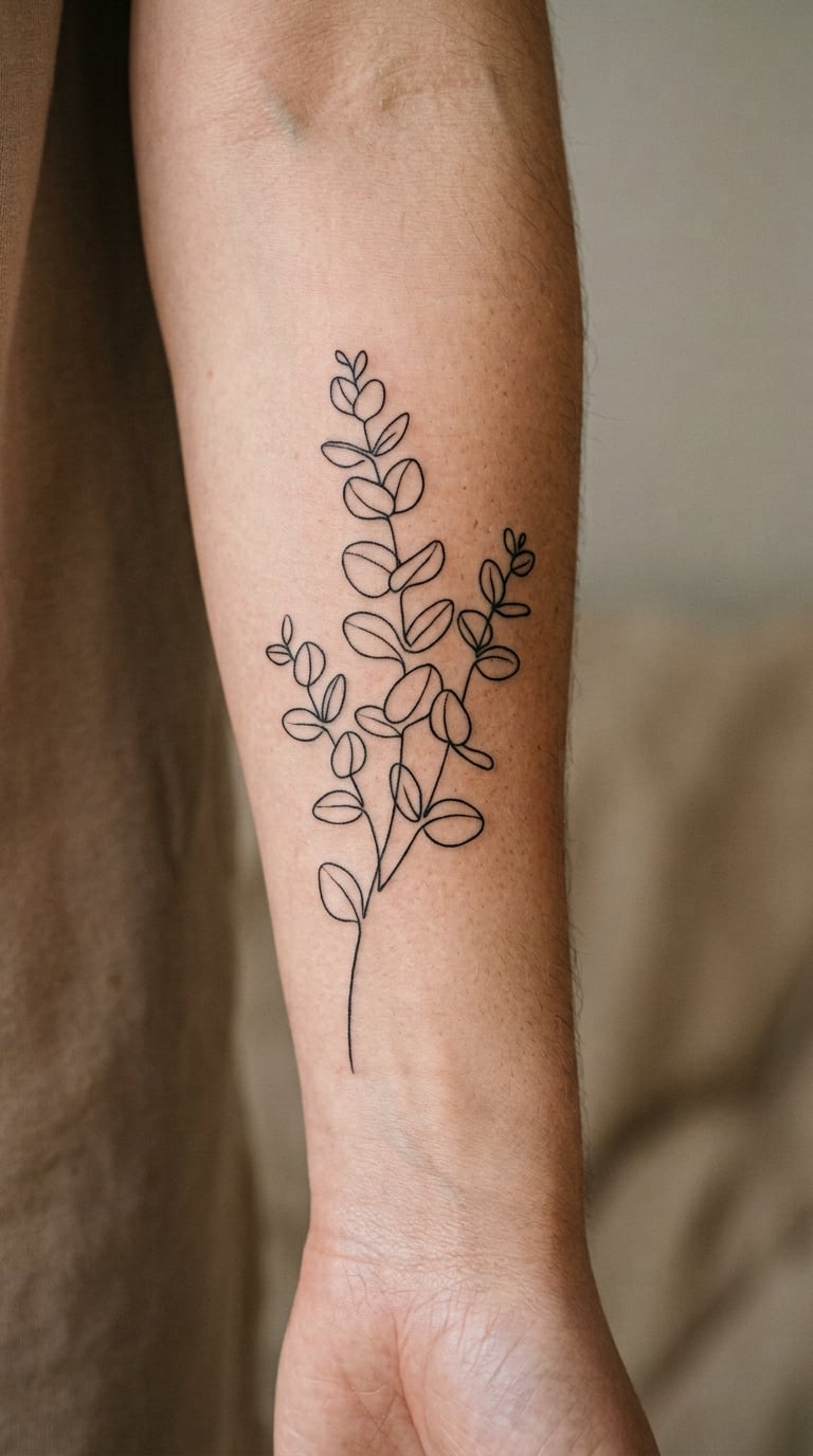 Eucalyptus Sprig in One Continuous Line
