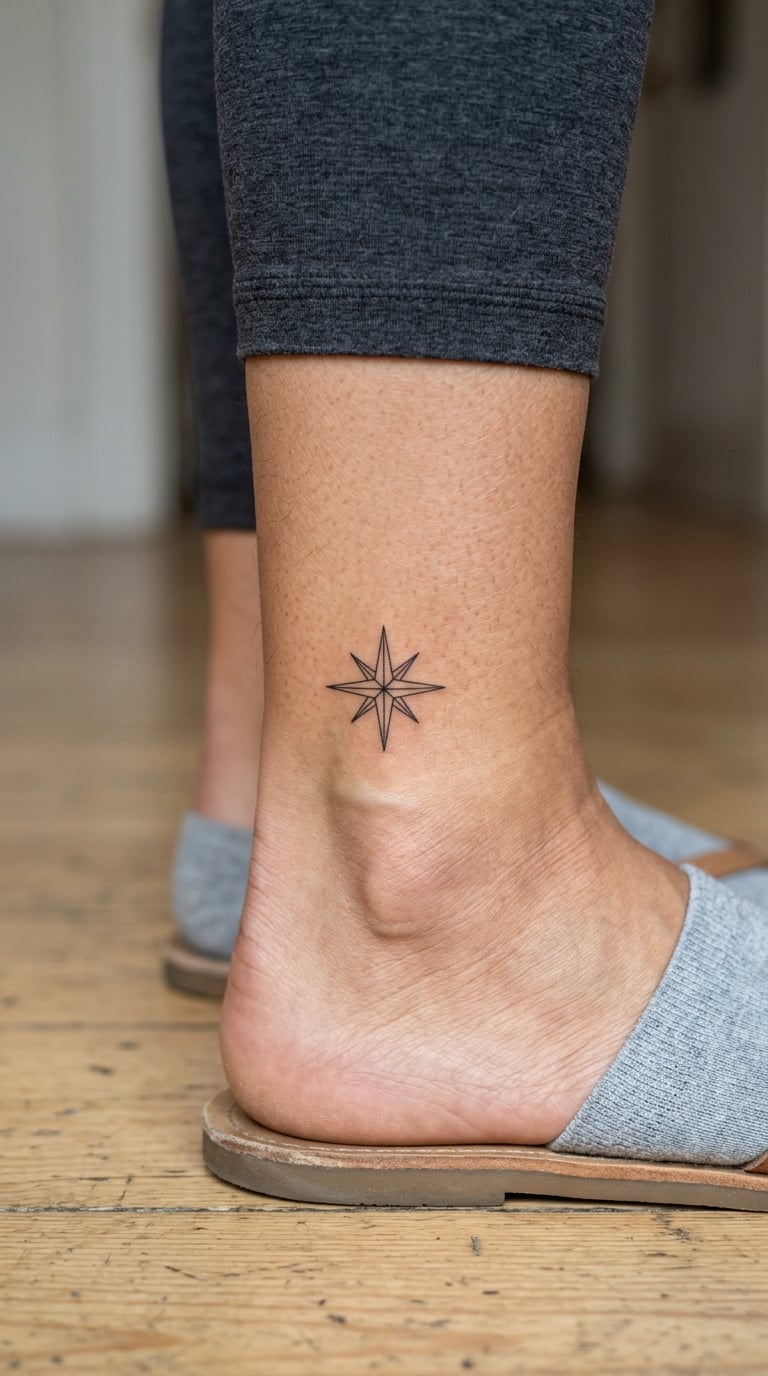 Tiny Compass Rose Just Above the Ankle Bone