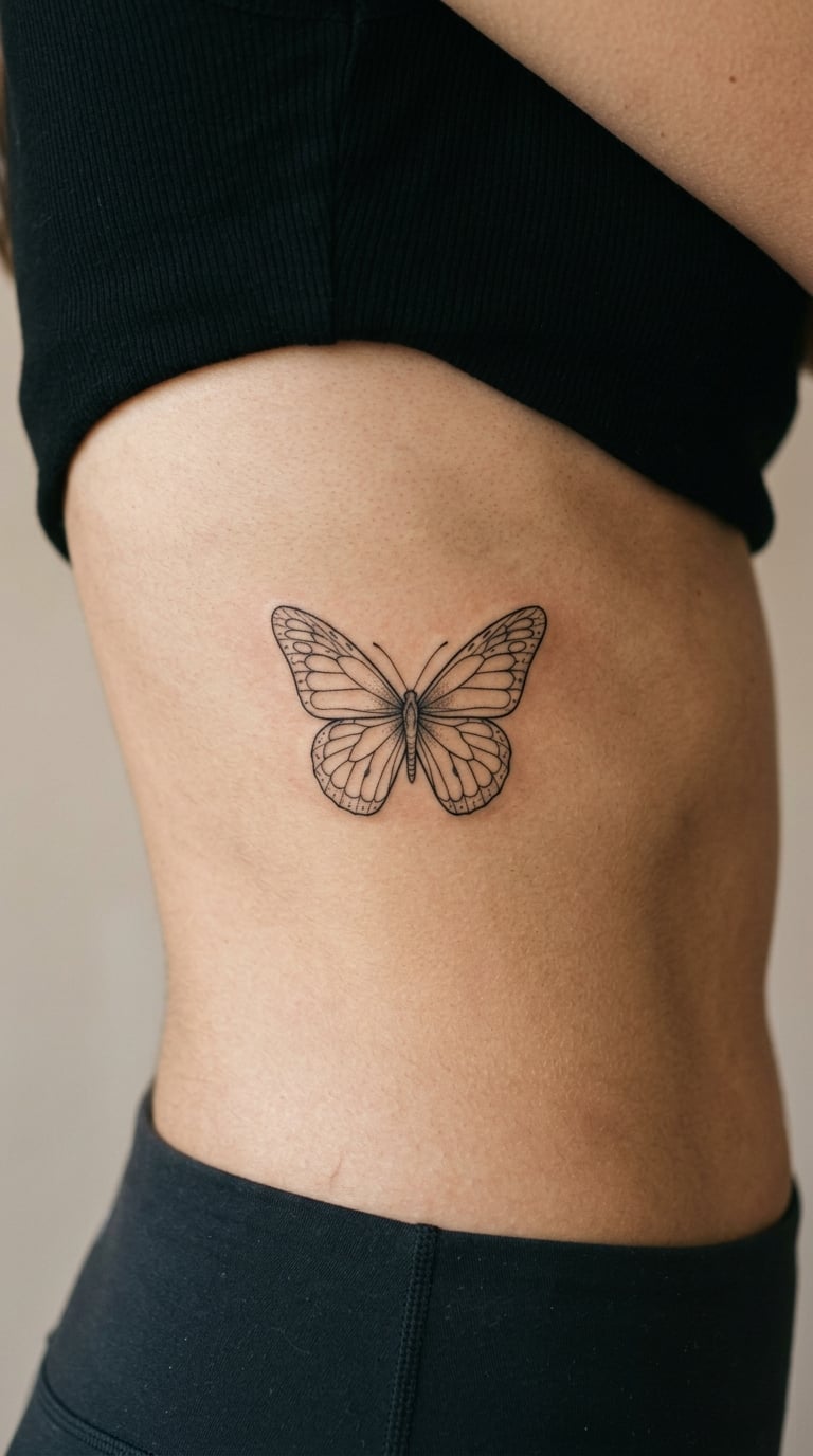 Fine-Line Butterfly With Open Wings