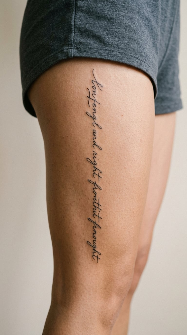 Vertical Cursive Script Down the Side of the Thigh