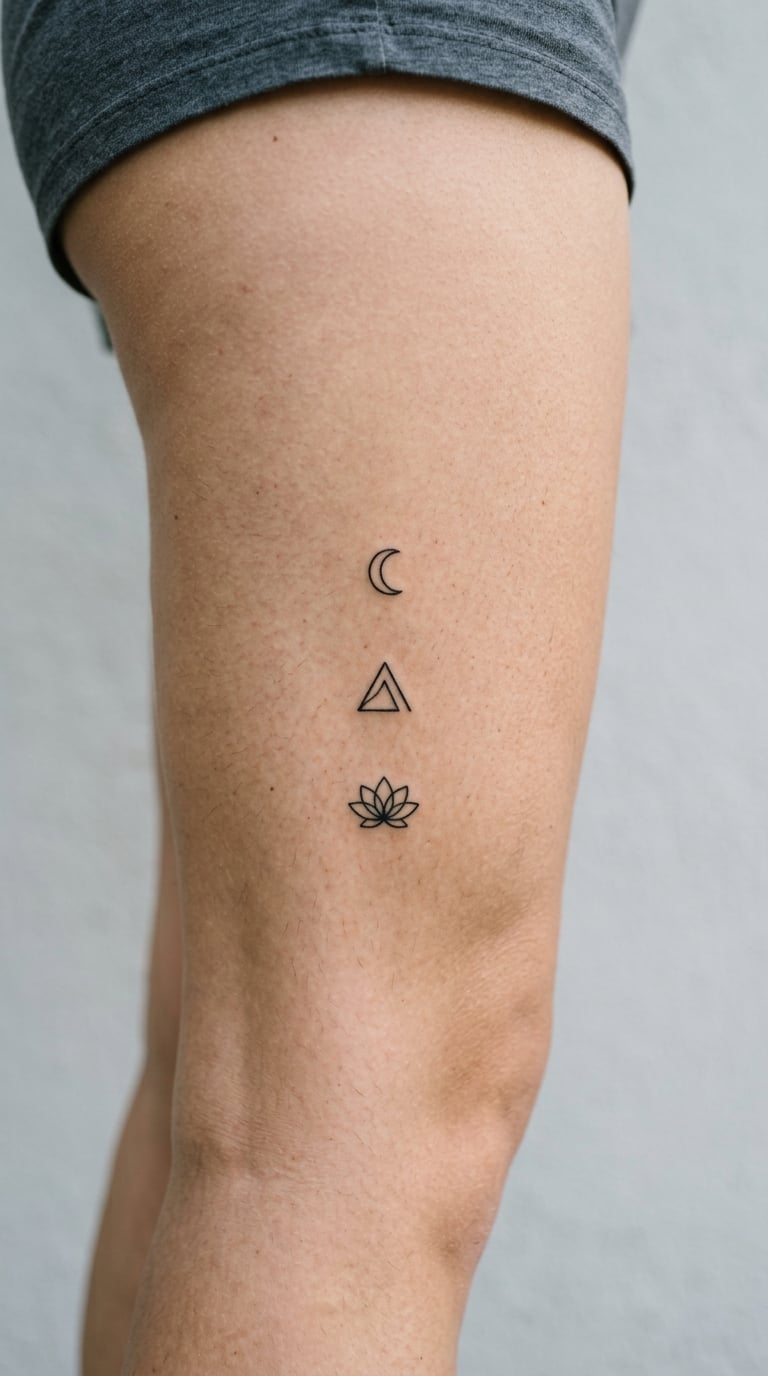 Three Tiny Symbols Spaced Along the Outer Thigh