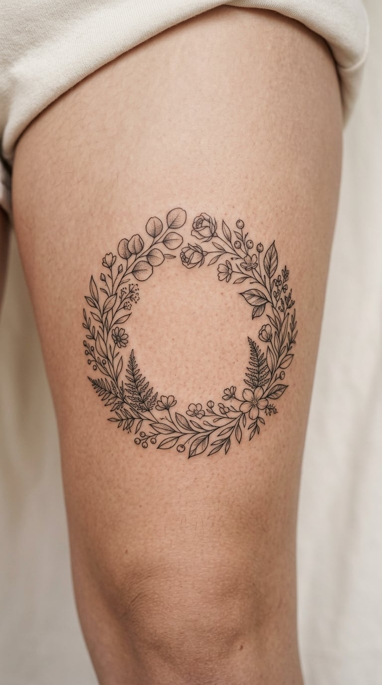 Botanical Wreath Around a Date in Fine Numerals