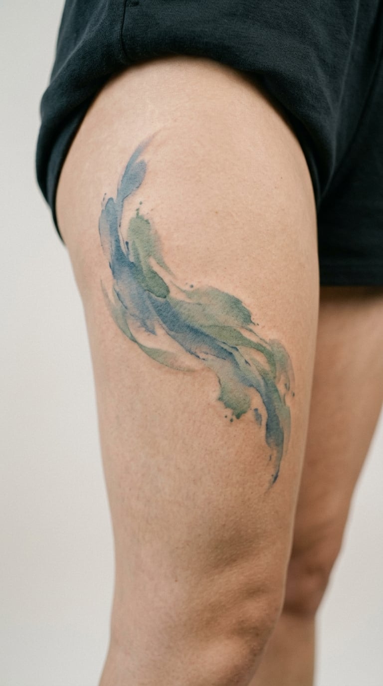 Muted Watercolour Sweep Across the Upper Thigh