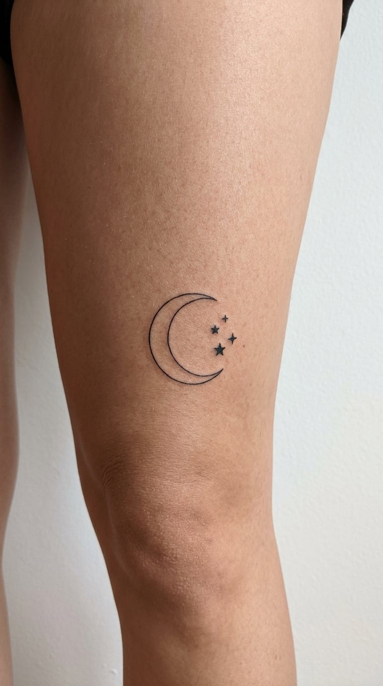 Crescent Moon and Stars in One-Line Style at Mid Thigh