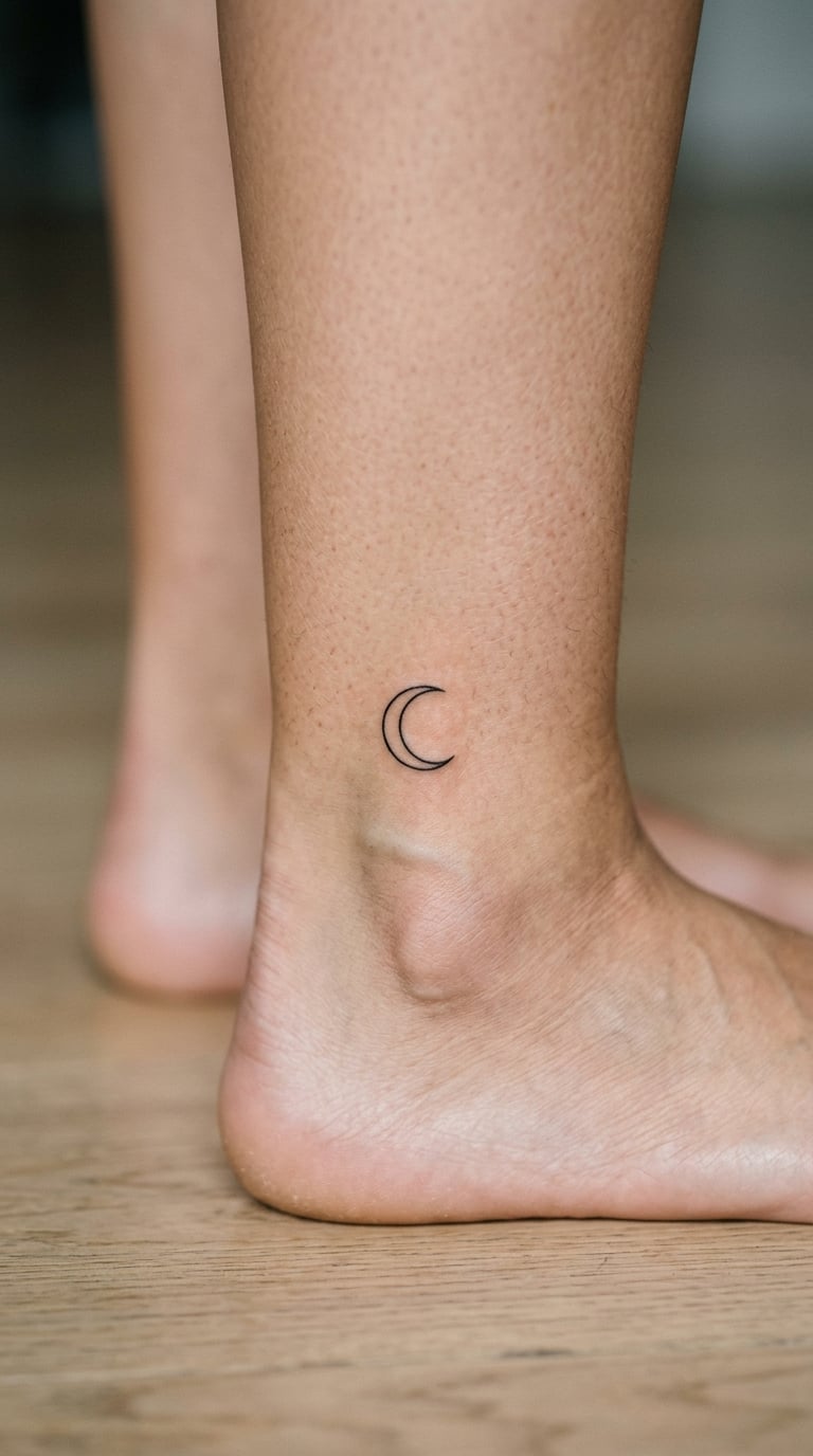 Fine-Line Crescent Moon on the Outer Ankle