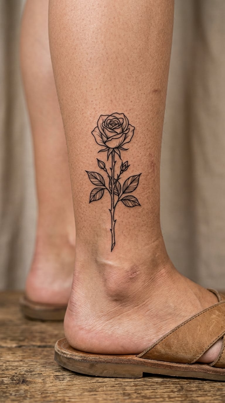 One-Stem Rose Over the Ankle Bone
