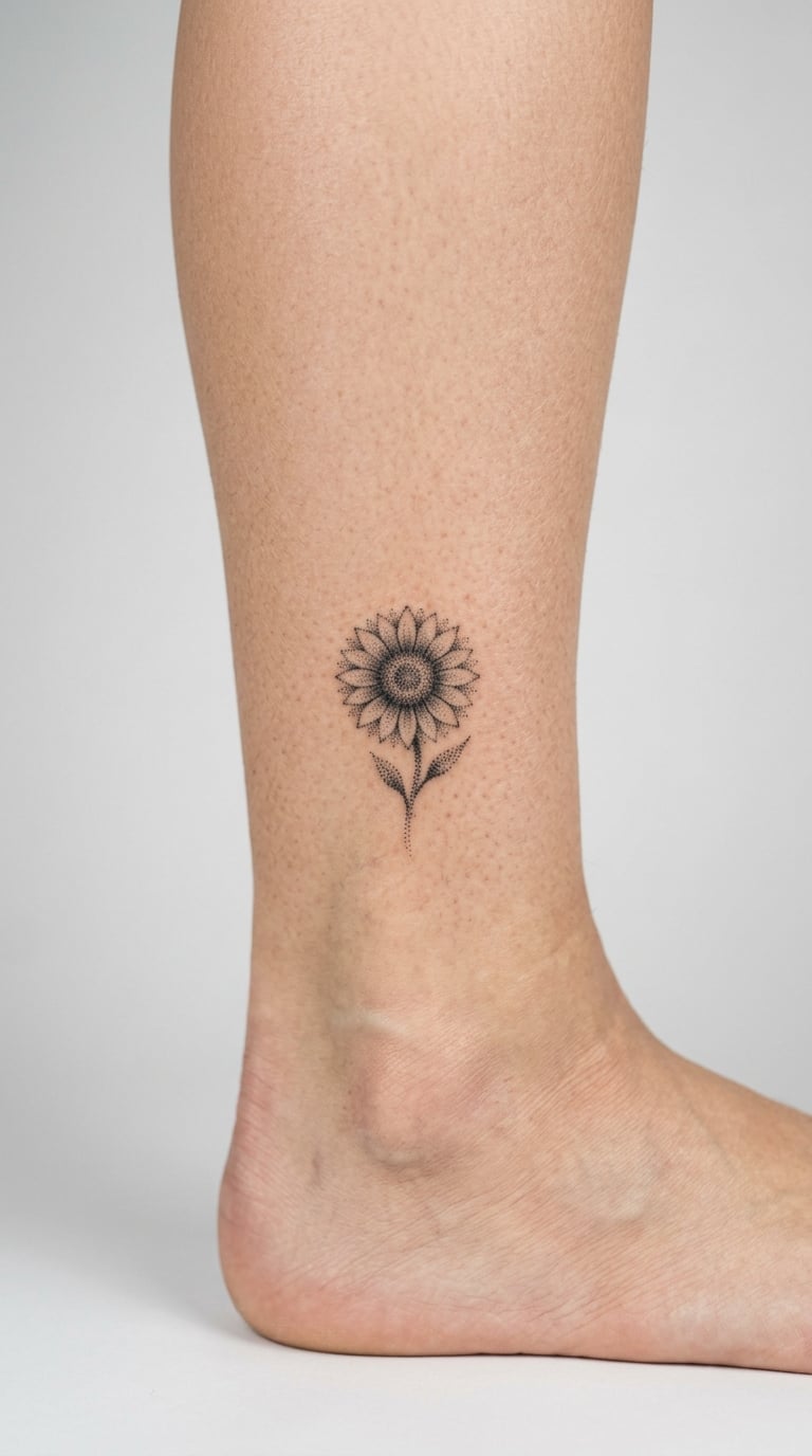 Dotwork Sunflower Above the Ankle