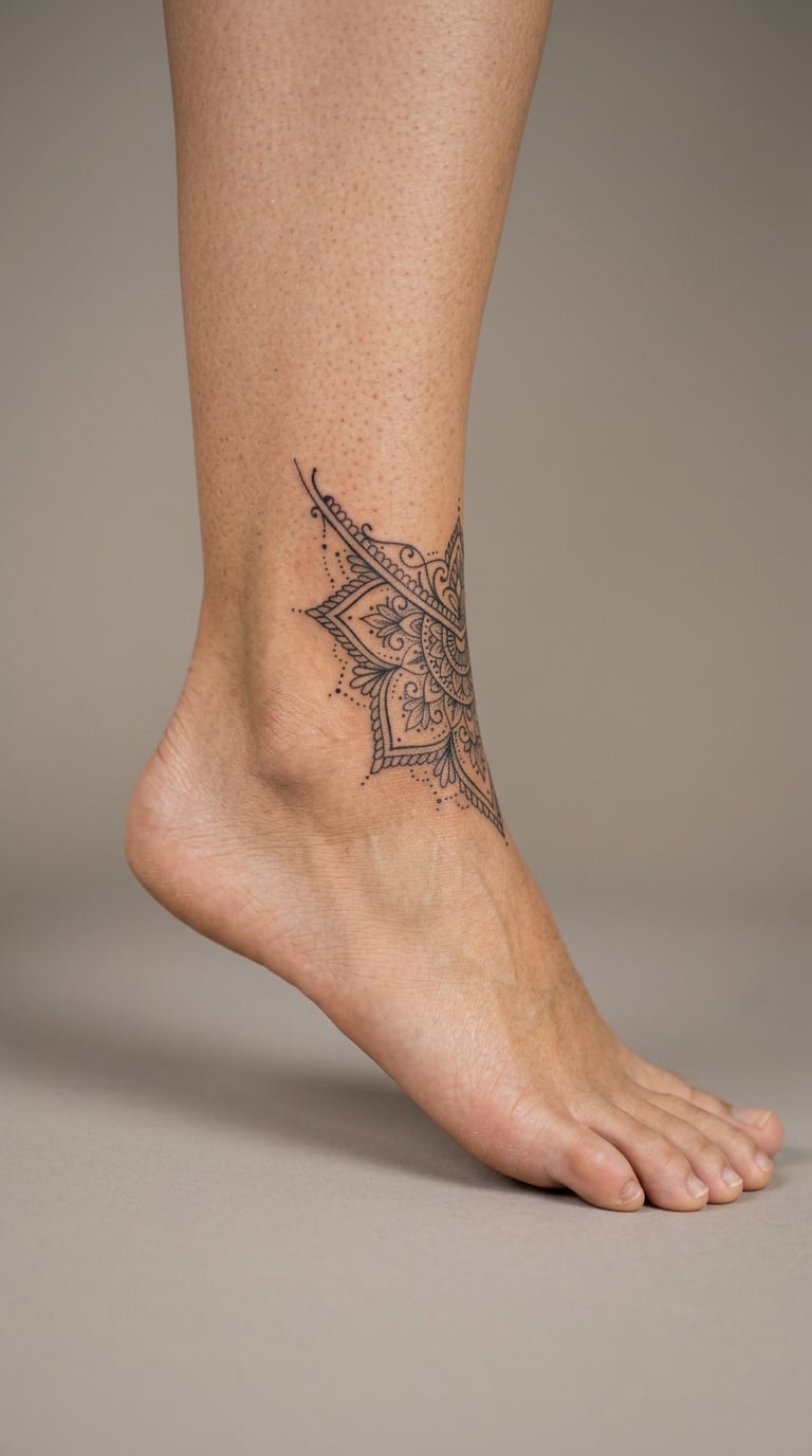 Henna-Inspired Half Mandala on the Inner Ankle