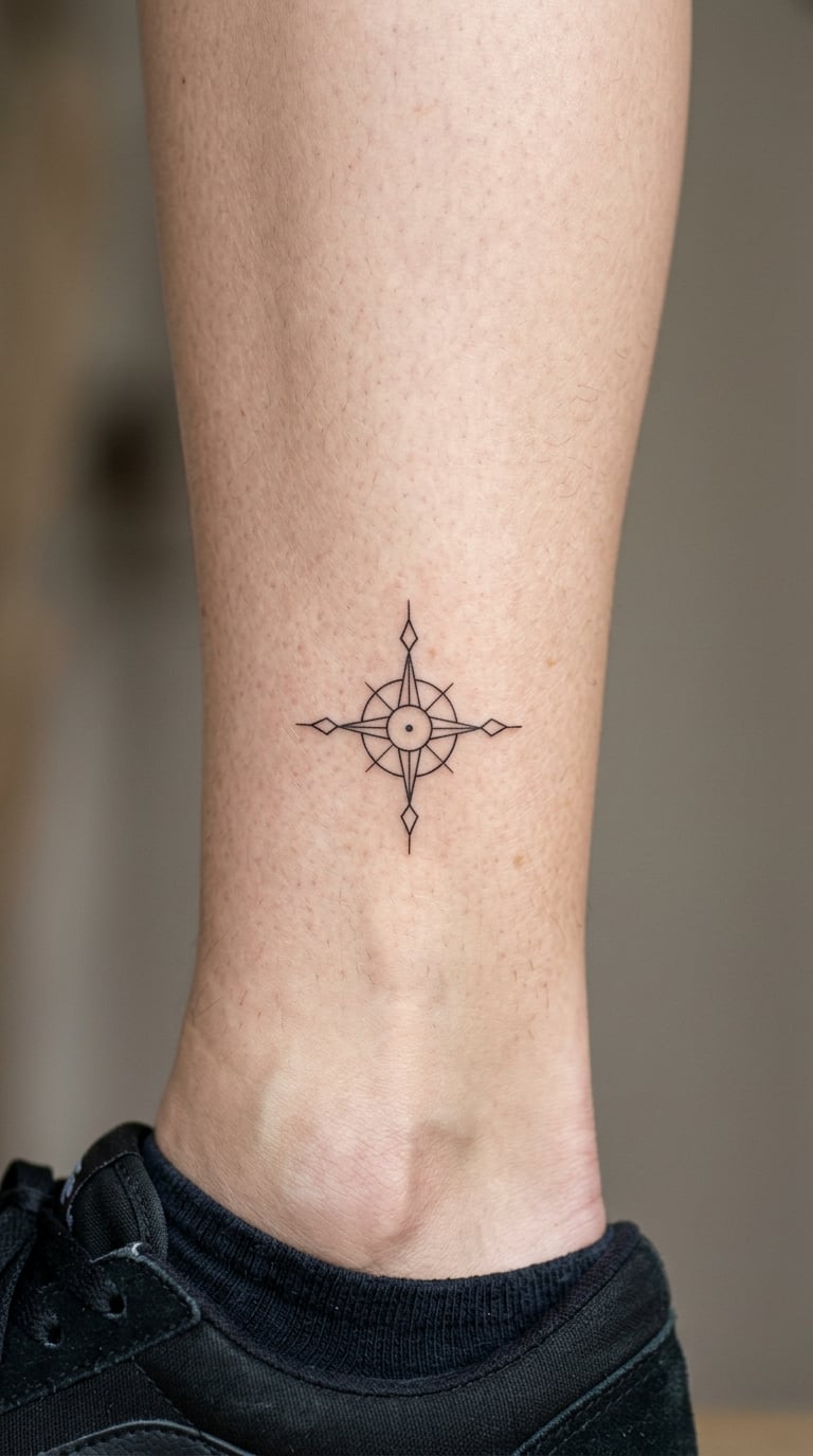 Tiny Compass Rose Just Above the Ankle