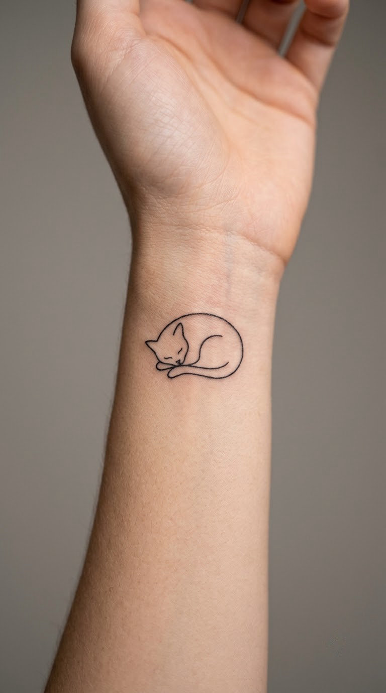Minimalist Sleeping Cat Outline