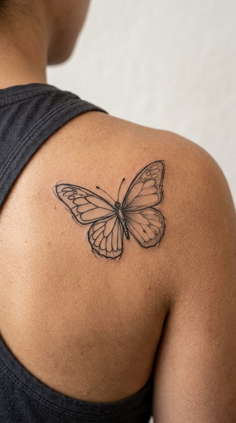 Sketch-Style Butterfly Outline