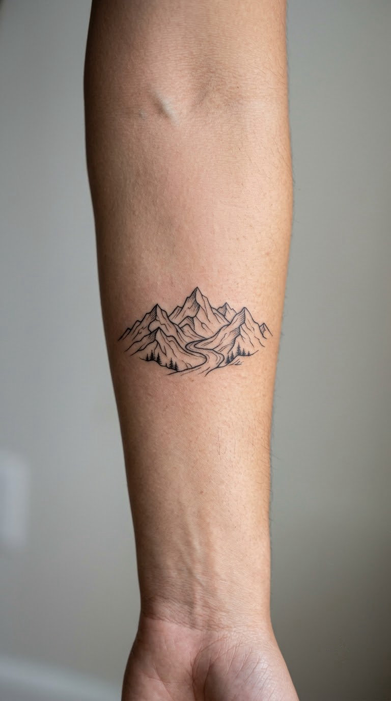 Fine-Line Sketch Mountain Range